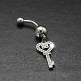 Sexy Key Dangle Belly Button Rings Surgical Steel Crystal Body Jewelry