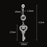 Sexy Key Dangle Belly Button Rings Surgical Steel Crystal Body Jewelry