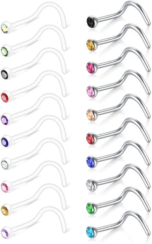 Clear CZ Acrylic Nose Stud Retainer 22Pcs