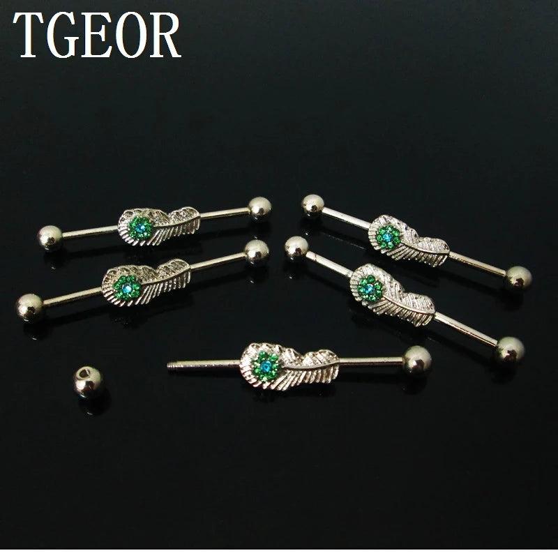 Leaf Gem Crystals Barbell Piercing Set