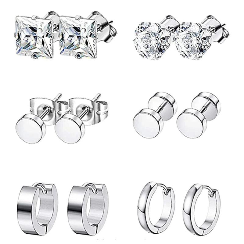6 Pairs Men Earrings CZ Tragus Piercing Set