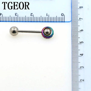 14G Circle Gem Crystals Tongue Barbell Stainless Steel Piercing Tongue Ring