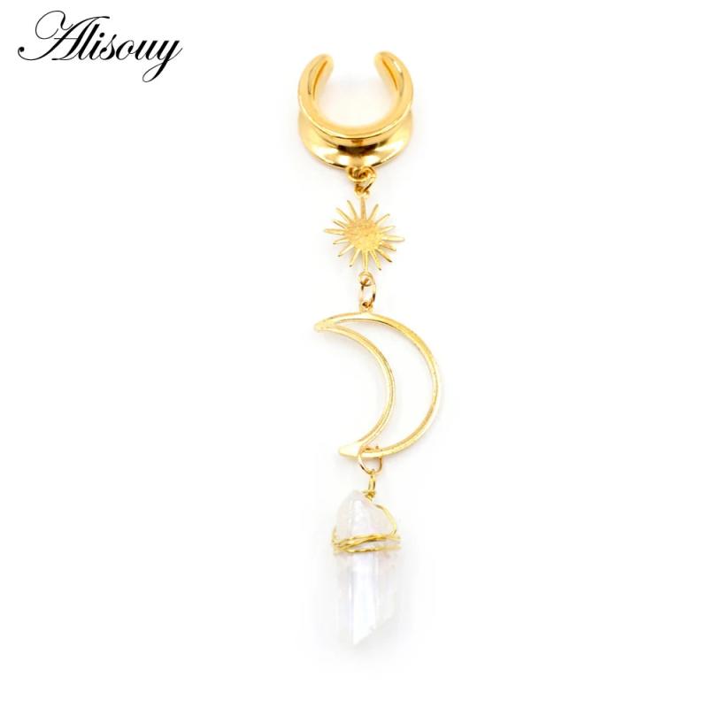 Natural Stone Ear Weights Stainless Steel Saddle Piercing Jewelry
