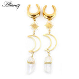 Natural Stone Ear Weights Stainless Steel Saddle Piercing Jewelry