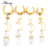 Natural Stone Ear Weights Stainless Steel Saddle Piercing Jewelry