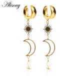 Natural Stone Ear Weights Stainless Steel Saddle Piercing Jewelry