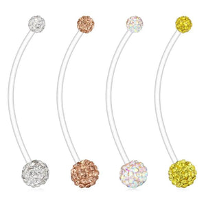 Crystal Ferido Balls Pregnancy Belly Button Ring Retainer 14G 1 1/2Inch