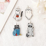 8Pcs Raccoon Charms Ghost Cat Earring Keychain Pendant Necklace DIY