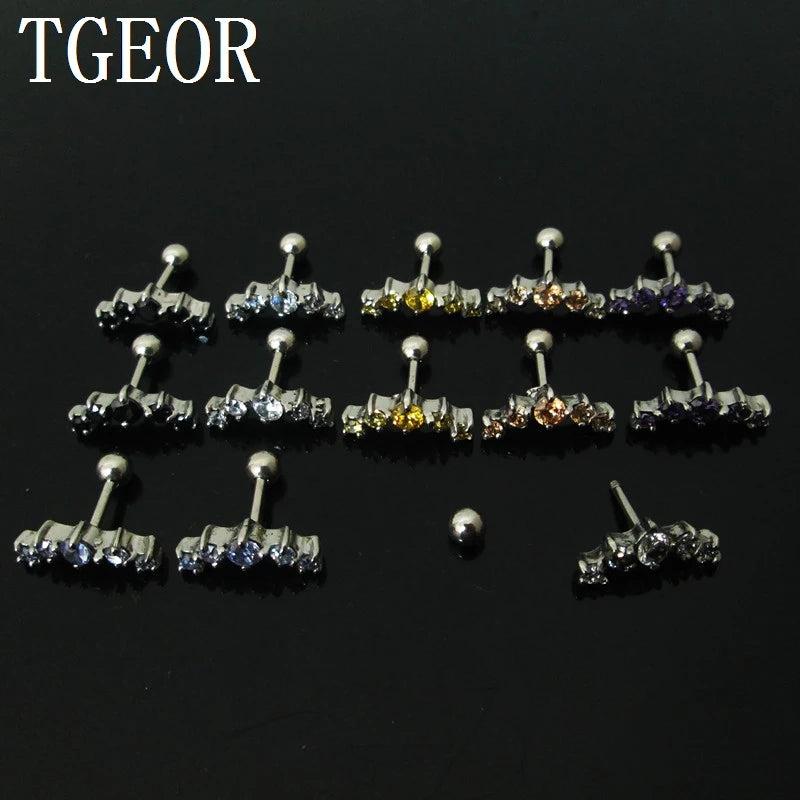 Surgical Steel Tragus Earring with 5 CZ Zircons