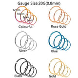 24 Pcs 20G Stainless Nose Hoop Cartilage Ear Septum Set in Colourful Silver