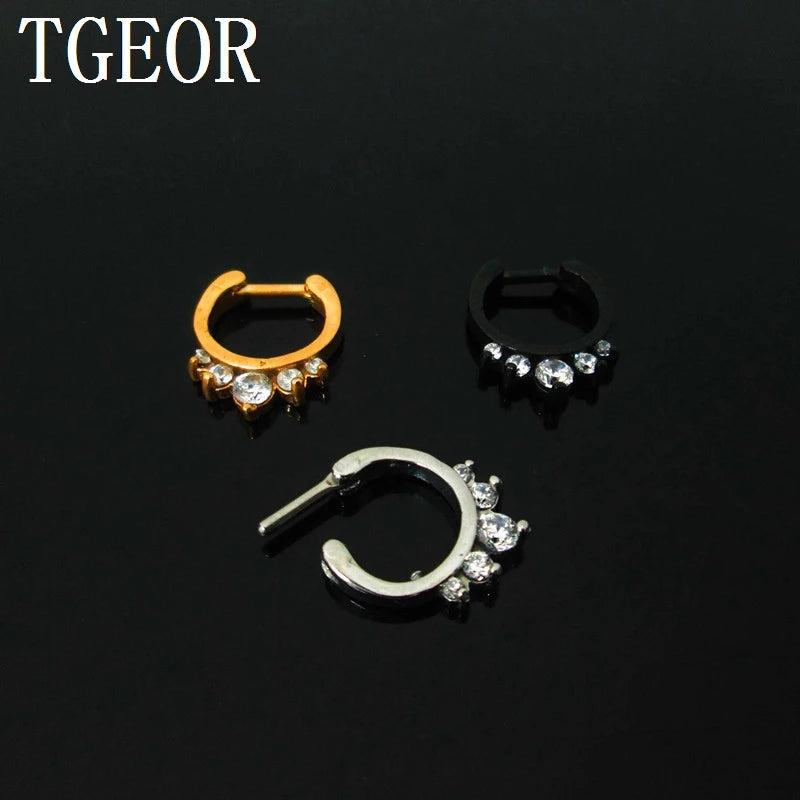 16G Stainless Steel Nose Ring Hoop with Gem CZ Zircons