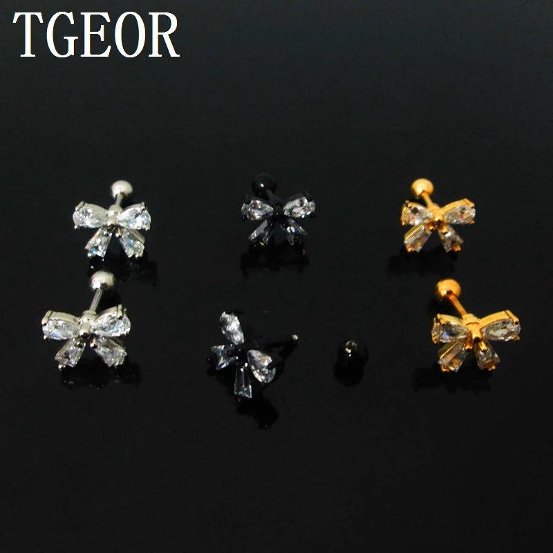 16g Stainless Steel Bow-Knot Gem CZ Ear Tragus Piercing Earring