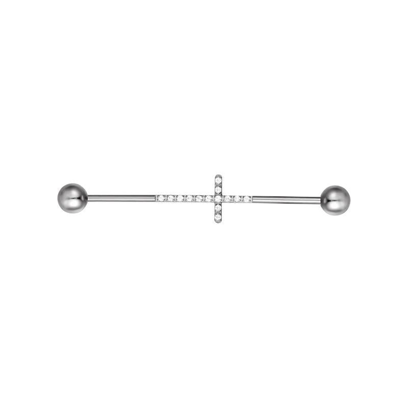 Industrial Barbell Titanium CZ Cross Cartilage Earring