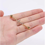 Industrial Barbell Titanium CZ Cross Cartilage Earring