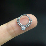 316L Surgical Steel CZ Hinged Segment Earrings Hoop Clicker Nose Ring