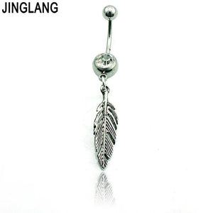 Vintage Leaf Navel Belly Button Ring Surgical Steel Body Jewelry
