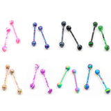 10Pcs Colorful Glitters Tongue Rings  Surgical Steel Unisex Tongue Studs