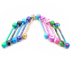 10Pcs Colorful Glitters Tongue Rings  Surgical Steel Unisex Tongue Studs