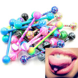 10Pcs Colorful Glitters Tongue Rings  Surgical Steel Unisex Tongue Studs