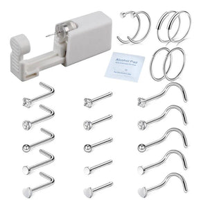 Sterile Nose Ring Stud Piercing Unit with 21x Nose Stud