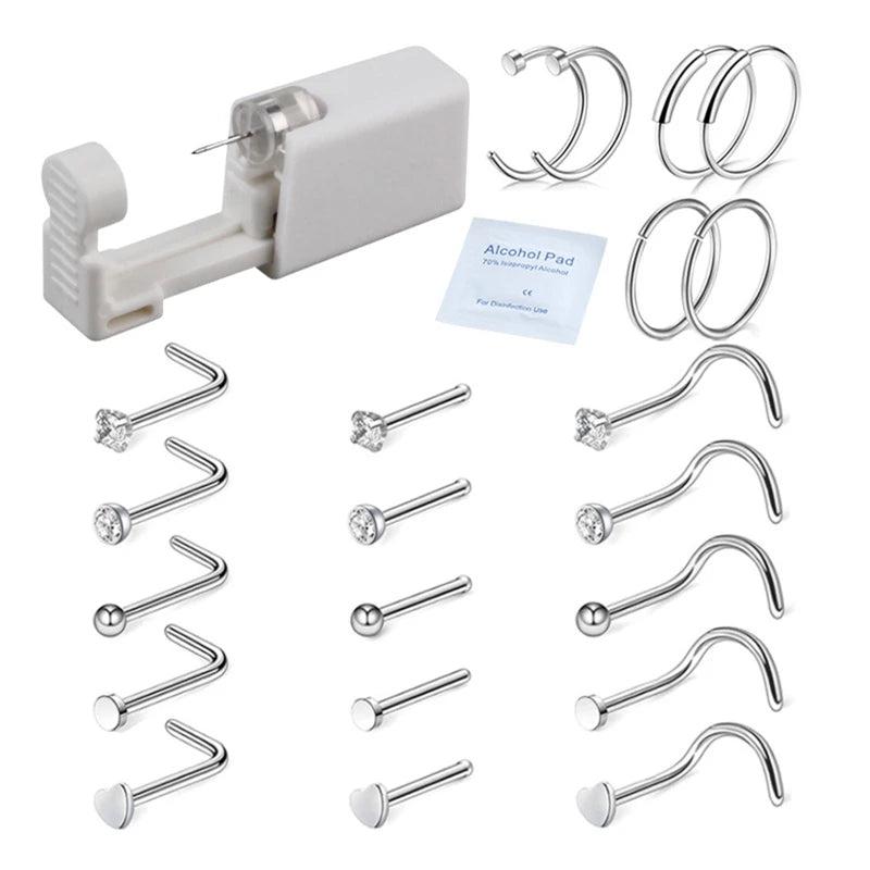 Sterile Nose Ring Stud Piercing Unit with 21x Nose Stud