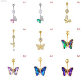 Butterfly Flower Zircon Pendant Belly Button Ring Navel Piercing