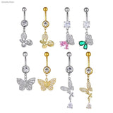 Butterfly Flower Zircon Pendant Belly Button Ring Navel Piercing