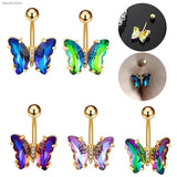 Butterfly Flower Zircon Pendant Belly Button Ring Navel Piercing