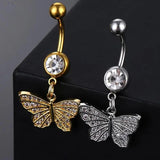 Butterfly Flower Zircon Pendant Belly Button Ring Navel Piercing