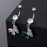 Butterfly Flower Zircon Pendant Belly Button Ring Navel Piercing