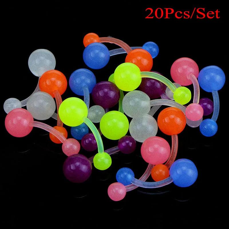 20Pcs Silicone Belly Piercing Navel Flexible Bar Balls Piercing Stud Earring
