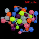 20Pcs Silicone Belly Piercing Navel Flexible Bar Balls Piercing Stud Earring