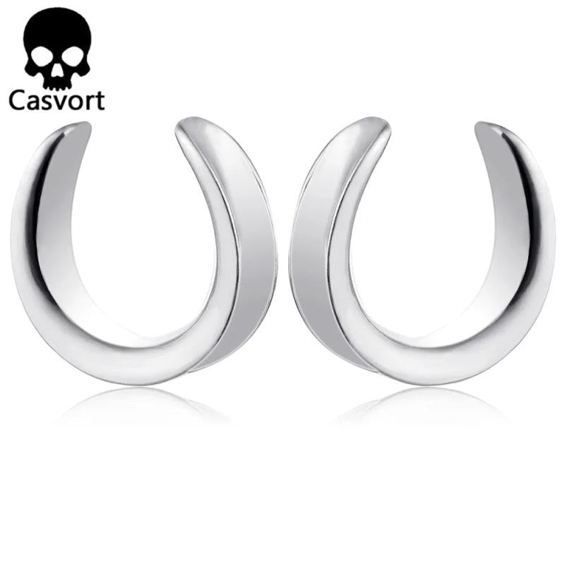 2PCS Saddle Ear Tunnels Plugs Stainless Steel Ear Gauges Stretchers