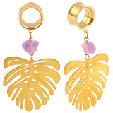 2PCS Stainless Steel Palm Leaf Ear Piercing Tunnels Plugs Hangers