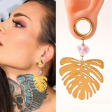 2PCS Stainless Steel Palm Leaf Ear Piercing Tunnels Plugs Hangers