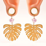 2PCS Stainless Steel Palm Leaf Ear Piercing Tunnels Plugs Hangers