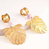 2PCS Stainless Steel Palm Leaf Ear Piercing Tunnels Plugs Hangers