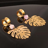 2PCS Stainless Steel Palm Leaf Ear Piercing Tunnels Plugs Hangers