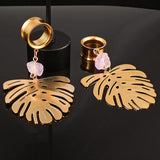 2PCS Stainless Steel Palm Leaf Ear Piercing Tunnels Plugs Hangers