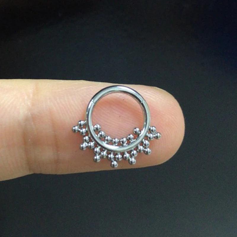 Opal Stone Nose Ring Surgical Steel Small Segment Septum Piercing