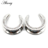 Moon Zirconia Deer Saddle Ear Tunnel Plugs Gauges Earrings Piercing
