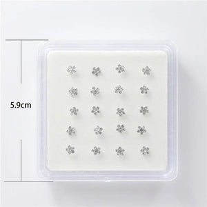 20Pcs Body Nose Piercing Jewelry Colored Crystal Flower Nose Nail