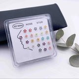 20Pcs Body Nose Piercing Jewelry Colored Crystal Flower Nose Nail