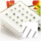 20Pcs Body Nose Piercing Jewelry Colored Crystal Flower Nose Nail