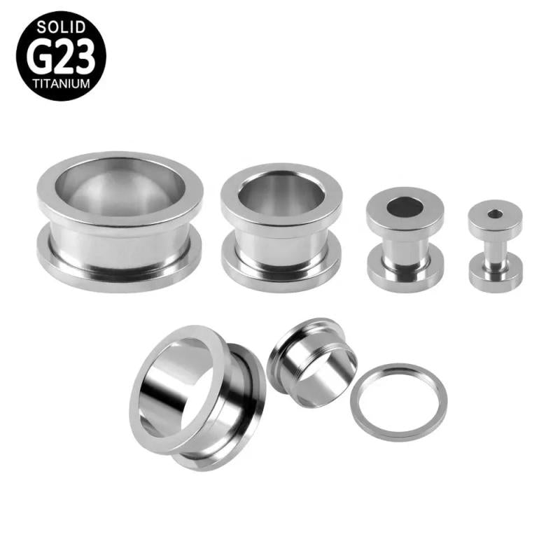 2PCS Titanium Ear Flesh Tunnel Plug Piercing Earlet Gauges Double Fla