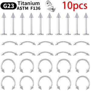 10PCS G23 Titanium Piercing Labret Lip Stud Eyebrow C rod