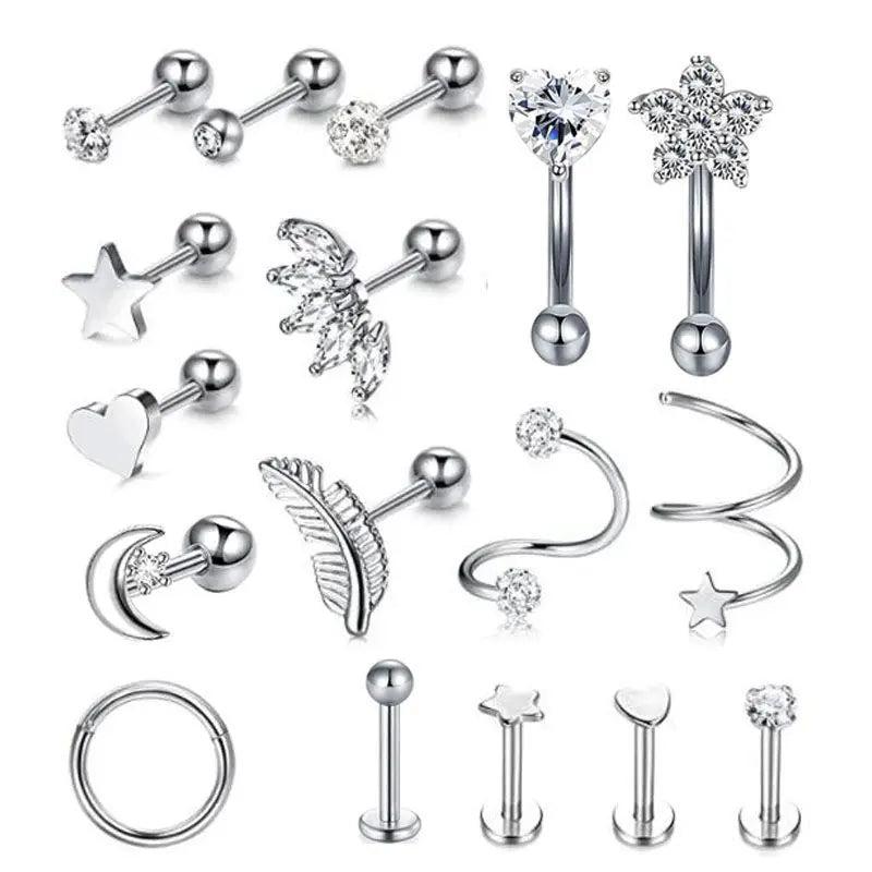 Stainless Steel Cartilage Tragus Ear Piercing 14G Crystal Hoop Earrings