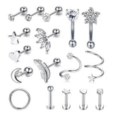 Stainless Steel Cartilage Tragus Ear Piercing 14G Crystal Hoop Earrings