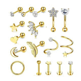 Stainless Steel Cartilage Tragus Ear Piercing 14G Crystal Hoop Earrings