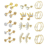 Stainless Steel Cartilage Tragus Ear Piercing 14G Crystal Hoop Earrings